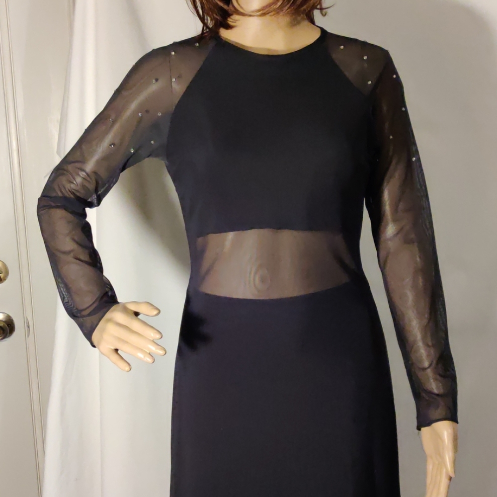 🌷Sheer Mesh Bodycon Deep Green Rhinestone Dress - Picture 4 of 6